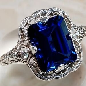 Princess cut blue simulated zircon ring